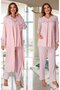 Women's Powder Long Sleeve Lace Maternity Maternity 3-Piece Pajama Set - 2