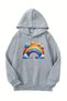 Unisex Gray Children's Hooded Sweatshirt – Rainbow Printed, Thick Fabric with Hood