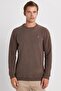 Men's Slim Fit Slim Fit Cotton Thessaloniki Fabric Crew Neck Brown Sweatshirt - 4