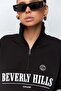 Women's Black Beverly Hills Written Zippered Half Turtleneck Sweatshirt – Comfortable Oversize - 2