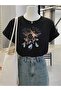 Stay Wild Bohemia Pattern Printed Oversize Crew Neck T-Shirt