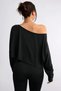 Women's Off Shoulder Boat Neck Oversize Long Sleeve Crop T-Shirt - 5
