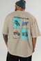 Motorcycle Club Back Printed Beige Oversize T-Shirt Men's Women's 100% Cotton Crew Neck T-Shirt - 5