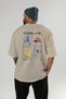 Football Club Back Printed Beige Oversize T-Shirt Men's Women's 100% Cotton Crew Neck T-Shirt - 4