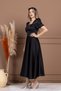 Satin Square Neck Balloon Sleeve Midi Dress - Black - 5