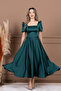 Satin Square Neck Balloon Sleeve Midi Dress - Emerald Green - 3