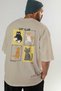 Cat Club Back Printed Beige Oversize T-Shirt Men's Women's 100% Cotton Crew Neck T-Shirt - 7