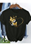 Oversize Circle Neck T-Shirt with Butterfly Gold Heart Print
