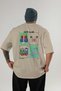 Gym Club Back Printed Beige Oversize T-Shirt Men's Women's 100% Cotton Crew Neck T-Shirt