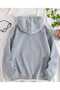 Yellow Lily Printed Hooded Pocket Cotton Gray Sweatshirt - 2