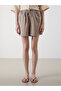 Brown Women's Shorts with Elastic Waist and Linen Blend - 2
