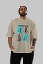 Mythology Club Front Printed Beige Oversize T-Shirt Men's Women's 100% Cotton Crew Neck T-Shirt - 5