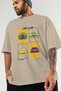 Car Club Front Printed Beige Oversize T-Shirt Men's Women's 100% Cotton Crew Neck T-Shirt - 3