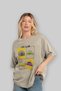 Car Club Front Printed Beige Oversize T-Shirt Men's Women's 100% Cotton Crew Neck T-Shirt - 4