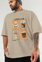 Coffee Club Front Printed Beige Oversize T-Shirt Men's Women's 100% Cotton Crew Neck T-Shirt - 3