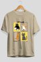Cat Club Front Printed Beige Oversize T-Shirt Men's Women's 100% Cotton Crew Neck T-Shirt - 2