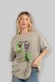 Dog Club Front Printed Beige Oversize T-Shirt Men's Women's 100% Cotton Crew Neck T-Shirt - 4