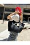 Women's Leo Model Nubuck Lock Detailed Hand and Shoulder Bag - 2