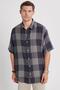 Men's Relax Fit Relaxed Fit Sport Collar Short Sleeve Viscose Check Shirt