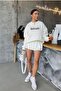 Women's White Delicate Lettered Oversize Sweatshirt – Gothic Print, Casual City Style - 4