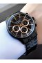 Function Men's Wristwatch Black Dial Rose Detailed Functional Black Metal Cord