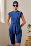 Lycra Sleeveless Semi-Covered Swimsuit with Ruffle Detail T1024-19 Navy Blue