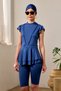 Lycra Sleeveless Semi-Covered Swimsuit with Ruffle Detail T1024-19 Navy Blue - 2