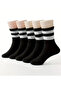 5 Pairs Men's Women's Striped College Black Socks - Unisex Socket Socks - 3