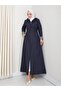 Women's Hooded Stripe-Detail Navy Bonded Coat