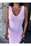 Textured Knitted V-Neck Midi Length Summer Dress - 4