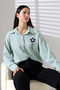 Ribbed Long Sleeve Durres Textured Flower Pearl Cool Fabric Women's Shirt - 7