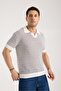 Men's Polo Neck Links Knitted Textured White Short Sleeve Knitwear T-Shirt - 4