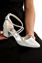 Pointed-Toe Women's Shoes with Closed Back, Open Sides, Crisscross Stone Details, 5 cm Thick Heel - 3