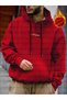 Red Unisex Oversize Real Lover Printed Loose Cut Hooded Hoodie - 2