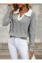 Polo Neck Knitted Patterned Women's Gray Knitwear Sweater