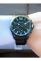 Function Men's Wristwatch Oil Green Dial Black Metal Band Modern Function - 2
