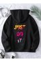 Black Unisex Men/Women Justdoit Colorful Custom Printed Oversize Hoodie