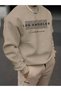 Beige Unisex Women/Men Detailed Los Angeles Special Printed Colorful Oversize Crew Neck Cotton