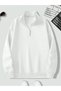 White Unisex Men/Women Solid Color Stand Collar Half Zipper Cotton Oversize