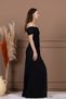 Glittery Ruched Detail Fish Evening Dress - Black - 4