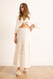Women's White Lace Striped Lined Maxi Skirt Etk-19000341 - 3