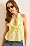 Women's Yellow Tie-Up Strap Back Detailed Cotton Blouse Blz-19003070 - 6