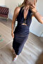 Navy Blue Buckle Window Detail Slim Denim Dress - 3