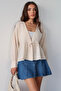 Women's Beige V-Neck Lace-Up Shirt Blouse Vs00386