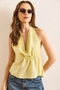 Women's Yellow Tie-Up Strap Back Detailed Cotton Blouse Blz-19003070