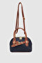 Gilty Buckle Belt Detailed Cross Strap Handbag Black Tan - 6