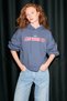 Rhovara Women's Oversize Hooded Navy Blue Sweatshirt with Print and Embroidery Detail - 5