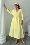 Alaçati Style Women's Yellow V-Neck Balloon Sleeve Lace-Up Lined Long Dress Vs00669 - 4