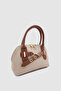 Gilty Buckle Belt Detailed Cross Strap Handbag Mink Tan - 3