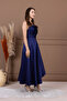 Satin Back Strap Detail Asymmetrical Cut Long Dress - Dark Blue - 3